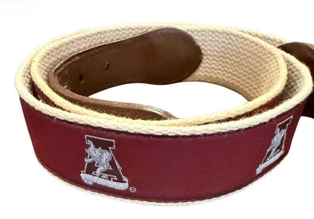 Alabama Crimson Tide Woven Ribbon Belt Brass Buckle Roll Tide Sz. 38